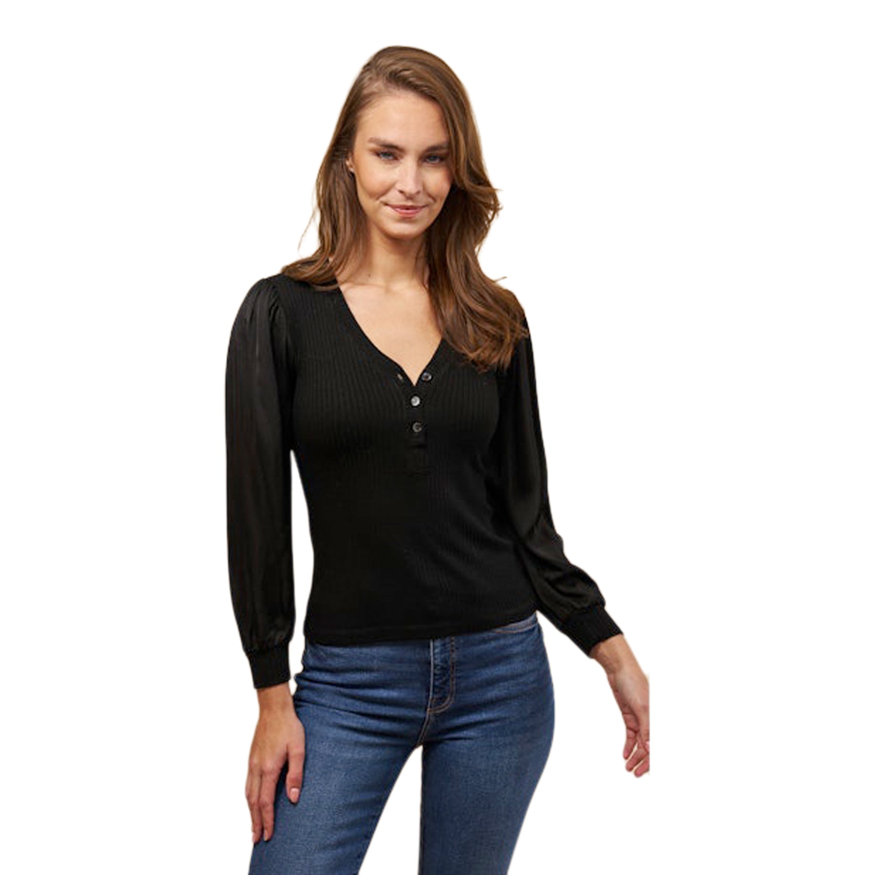 Puff Sleeve Henley Top - Denny's