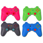 Four retro-style game controller covers shown in pink, green, dark gray, and blue, arranged in a 2x2 grid on a plain white background.