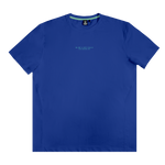 Blue pro series tech t-shirt with small "BL101 x Off Field Pro Series 1010" text on a transparent background