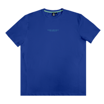 Blue pro series tech t-shirt with small "BL101 x Off Field Pro Series 1010" text on a transparent background