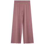 A pair of wide-leg lounge pants in a dusty rose pink color, shown flat against a solid white background.