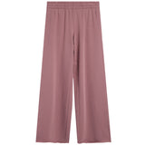 A pair of wide-leg lounge pants in a dusty rose pink color, shown flat against a solid white background.