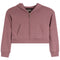 A dusty rose cropped zip-up hoodie with a front pocket, displayed flat against a solid white background.