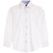 A white long-sleeve button-down dress shirt with a pointed collar and buttons, shown against a plain white background.