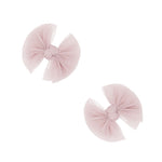 Two pink tulle bows on a white background