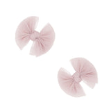 Two pink tulle bows on a white background