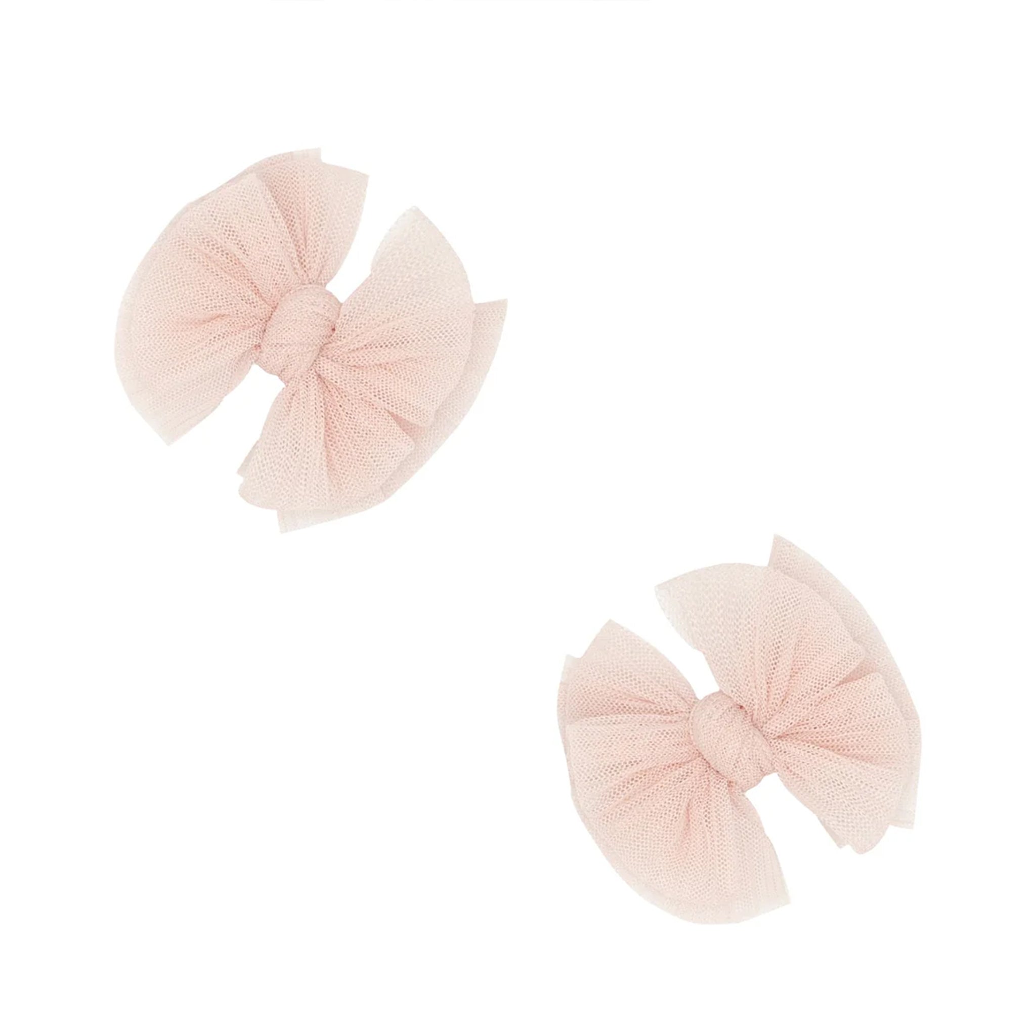 Two pink tulle bows on a white background
