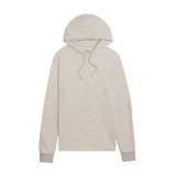 A light beige heathered pullover hoodie with matching drawstrings and ribbed cuffs, displayed flat against a solid white background.