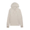 A light beige heathered pullover hoodie with matching drawstrings and ribbed cuffs, displayed flat against a solid white background.