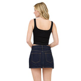 Square Neck Mock Button Sleeveless Tank - Denny's