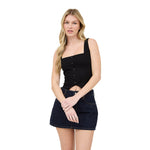 Square Neck Mock Button Sleeveless Tank - Denny's