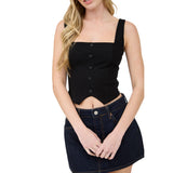 Square Neck Mock Button Sleeveless Tank - Denny's