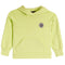 A light lime green kids' pullover hoodie with a small circular embroidered logo on the left chest, displayed on a clean white background.