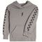 A kids' gray pullover hoodie with a black lightning bolt on the chest and black-and-gray checkered patterns down both sleeves, shown against a plain white background.