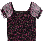 Floral Short Sleeve Smocked Top - Denny's