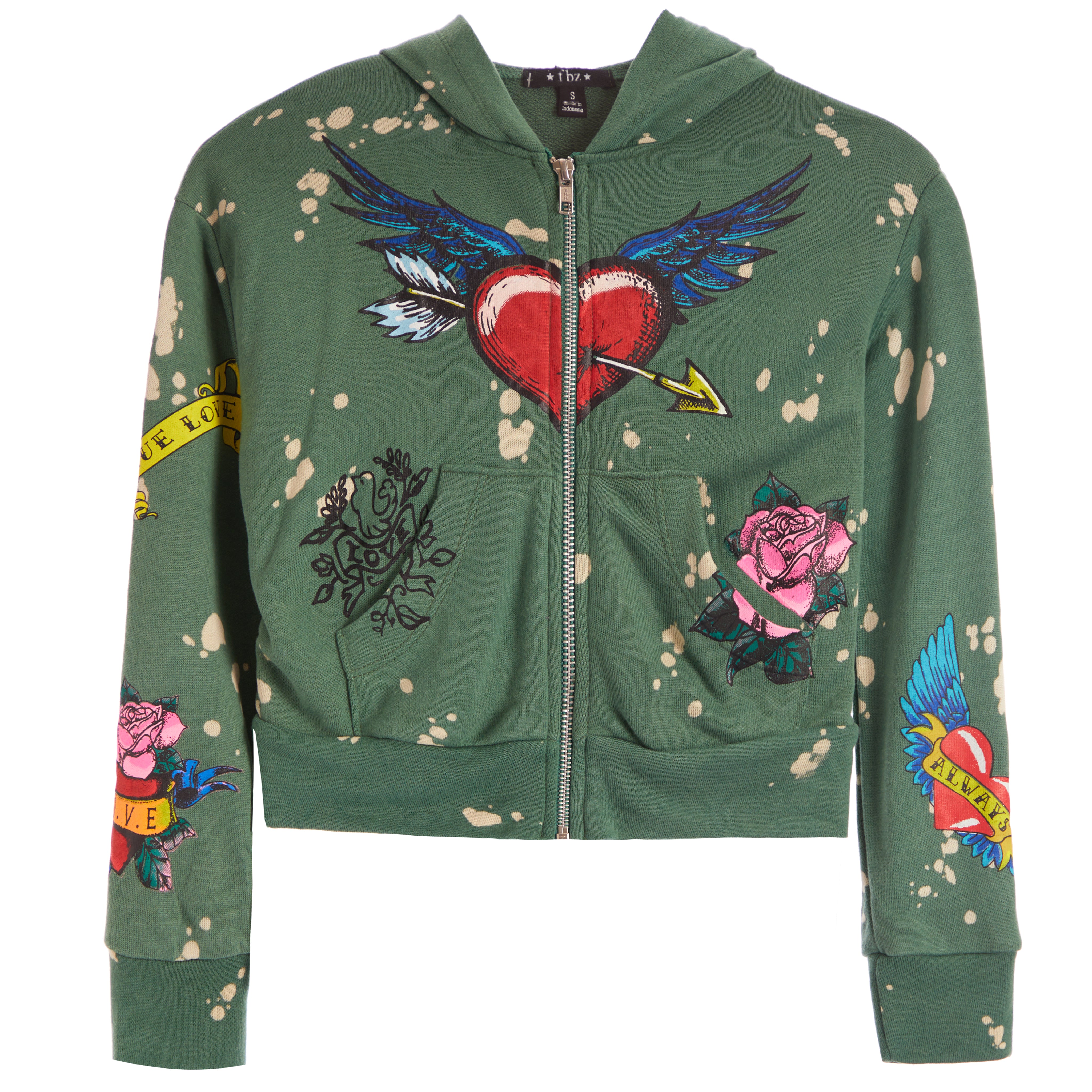 Allover Tattoo Bleach Zip Hoodie - Denny's