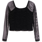 Cinch Middle Mesh Long Sleeve Top - Denny's