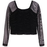Cinch Middle Mesh Long Sleeve Top - Denny's
