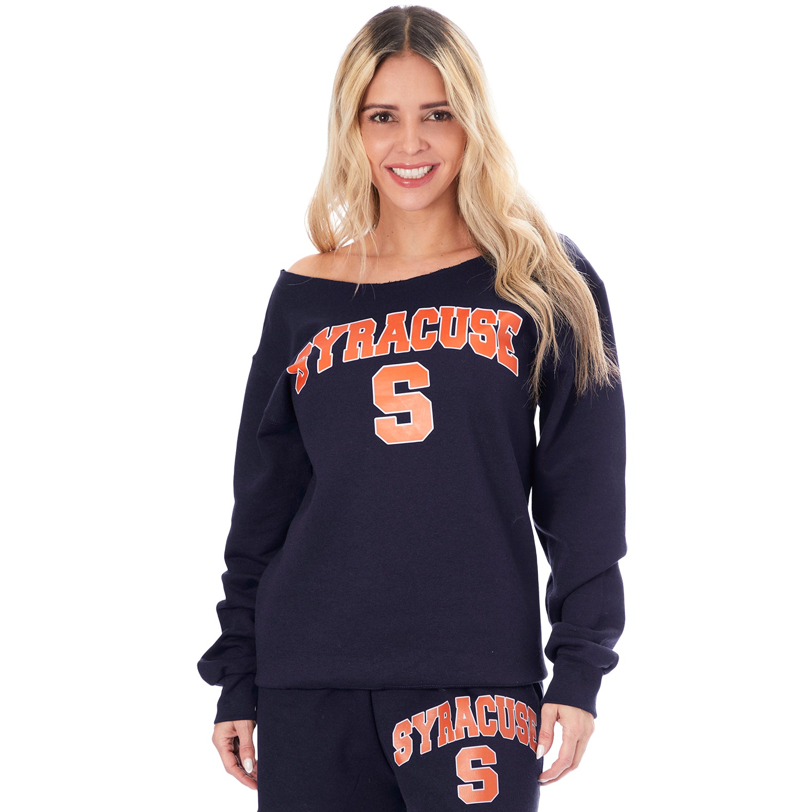Varsity Syracuse Off Shoulder Sweatshirt - Denny's