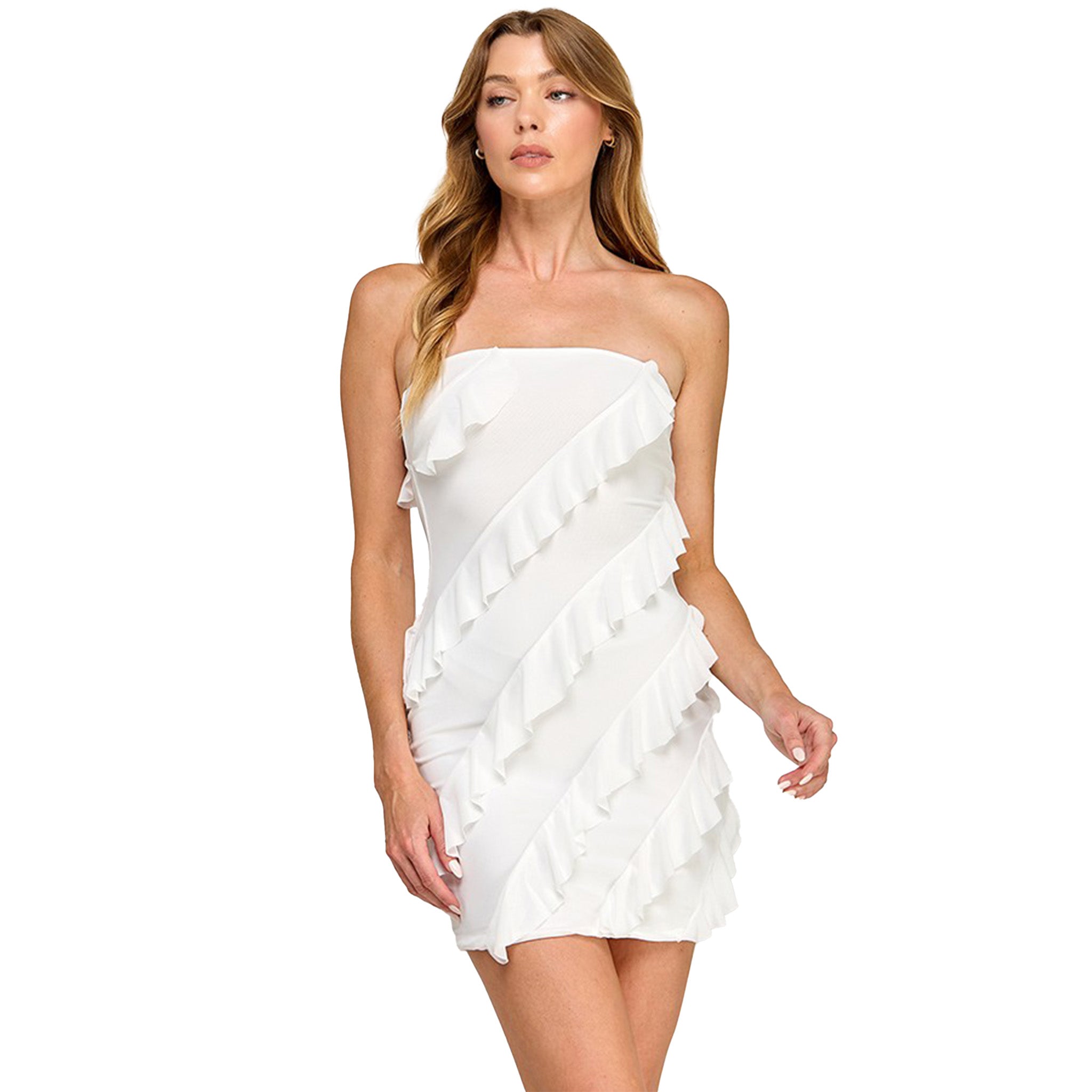 tube ruched ruffle mini dress Women Y2K Strapless Short Dress Backless Tube Ruched Ruffle Mini Dress Floral Flowy Sleeveless Bodycon Sundress