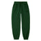 Dark green jogger sweatpants with an elastic drawstring waist and elastic cuffs, shown flat on a white background.
