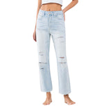 High Rise Distressed Crop Straight Jean - Denny's