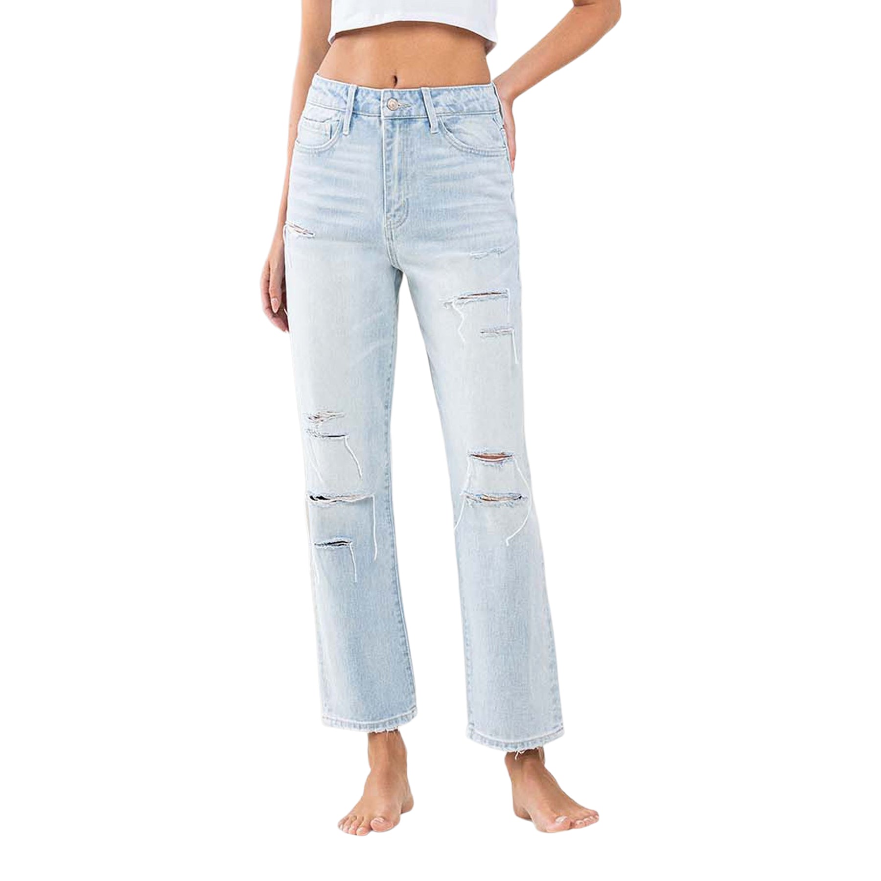 High Rise Distressed Crop Straight Jean - Denny's