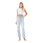 High Rise Distressed Crop Straight Jean - Denny's