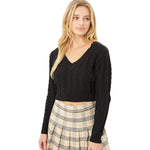 Cropped Cableknit V-Neck Sweater - Denny's