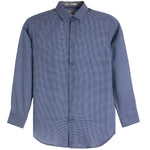 A long-sleeve button-down shirt with a blue and red micro-check pattern, displayed on a clean white background.