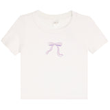 Short Sleeve Rib Tee With Lavender Bow