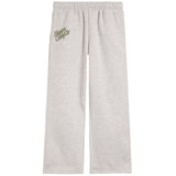 Light heather gray sweatpants with an elastic waistband and a small olive green 'Happy Camp3r' logo printed on the left hip, shown against a plain white background.
