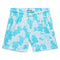 Blue and white gummy bear patterned shorts with a B graphic on a white background