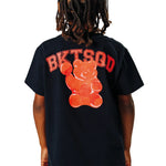 Black t-shirt with a red gummy bear graphic and 'BKTSQD' text on a white background