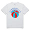 White t-shirt with a blue and red basketball graphic and 'BucketsSquad' text on a white background