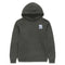 Charcoal gray hoodie with a logo on a white background