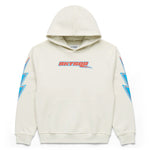 Off-white hoodie with colorful 'BKTSQD' text on a white background