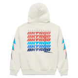 Off-white hoodie with colorful 'BKTSQD' text and star patterns on a white background