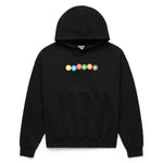 Black hoodie with colorful circles containing 'BKTSQD' on a white background