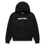 Black hoodie with colorful circles containing 'BKTSQD' on a white background