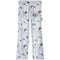 Light blue jogger pants with an all-over baseball print, featuring a circular patch on the left thigh.