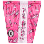 Pink and white flow socks with a popsicle and script pattern, featuring the text 'Flow Society' and a circular logo patch.