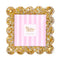 A square scalloped-edge photo frame filled with gold and silver glitter.