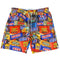 A pair of men's athletic shorts featuring an all-over print of various candy packages, including BTB, and Bigger Than Basketball, on a plain white background.
