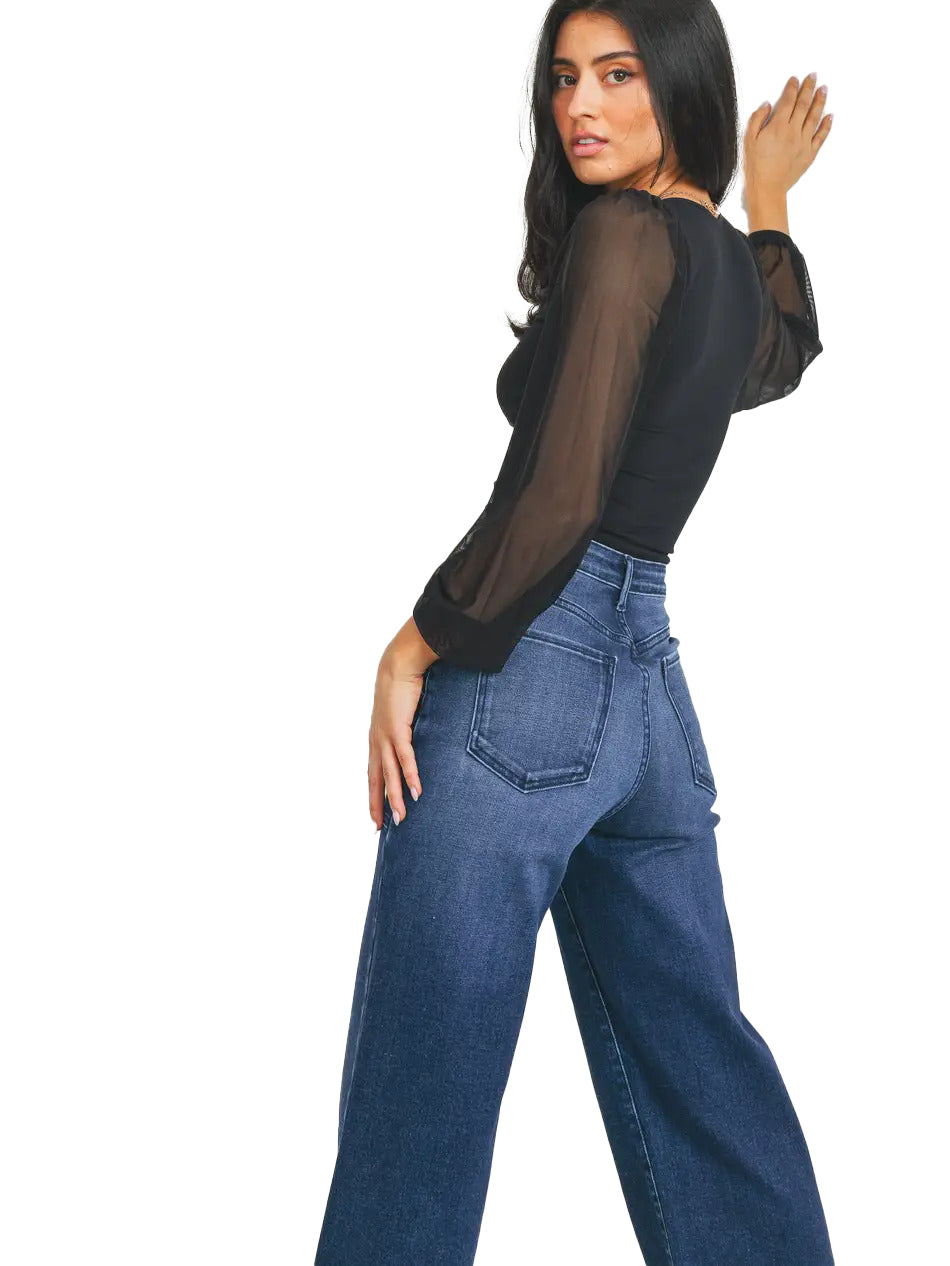 High Rise Cargo Pocket Wide Leg Jean - Denny's