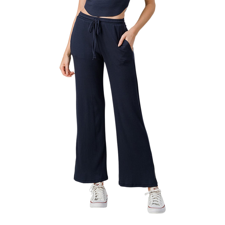 【BAON】[unisex] Loose banding ribbed wide pants Women's Loose Comfortable High Waist Solid Color Ribbed