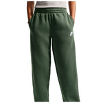 A person wearing dark green sweatpants with a white Nike logo on the left hip, shown from the waist down against a plain white background.
