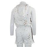 Short Sleeve Romper with Hoody and Star Foil Print - Denny's