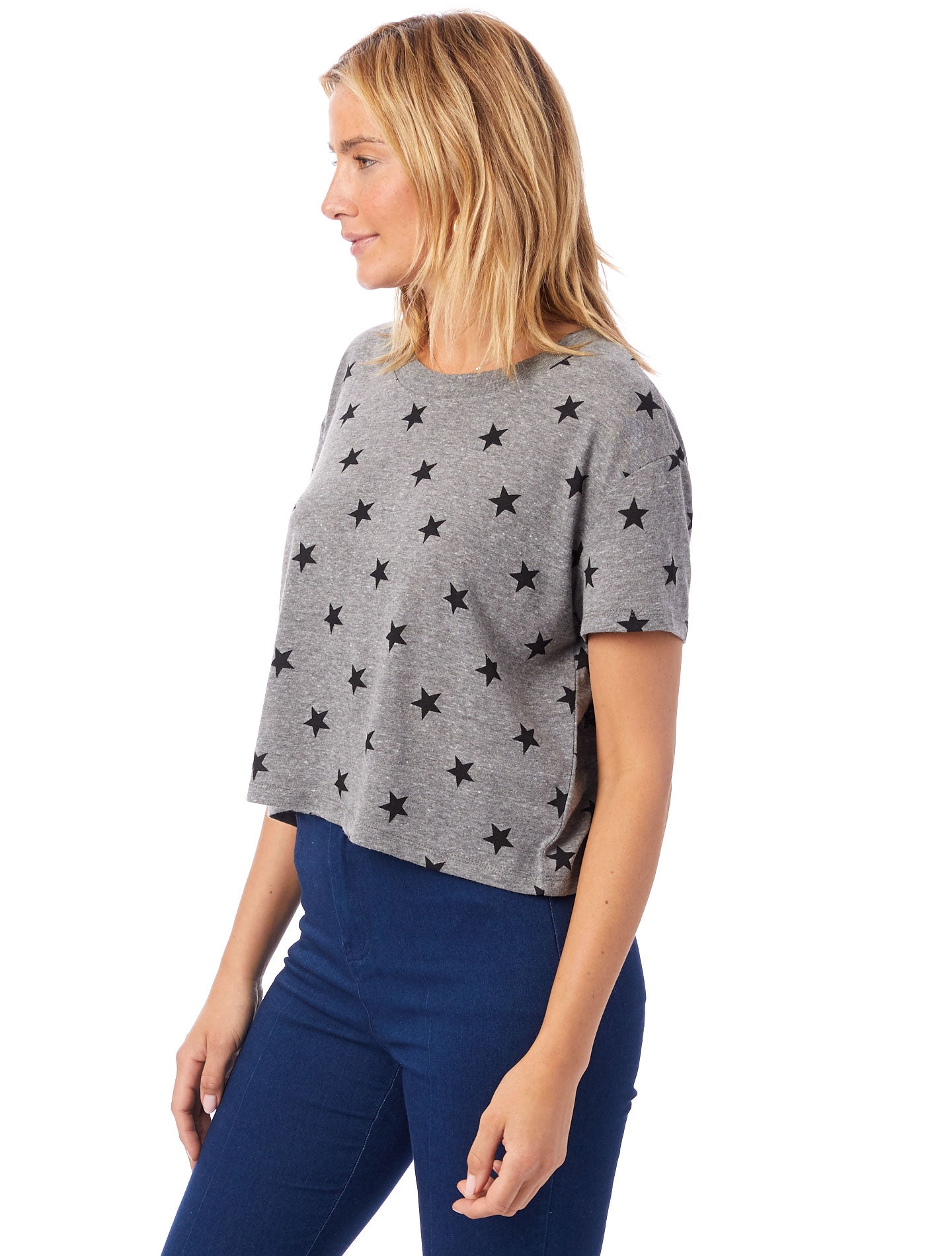 Short Sleeve Crop Tee with Grey Stars - Denny's