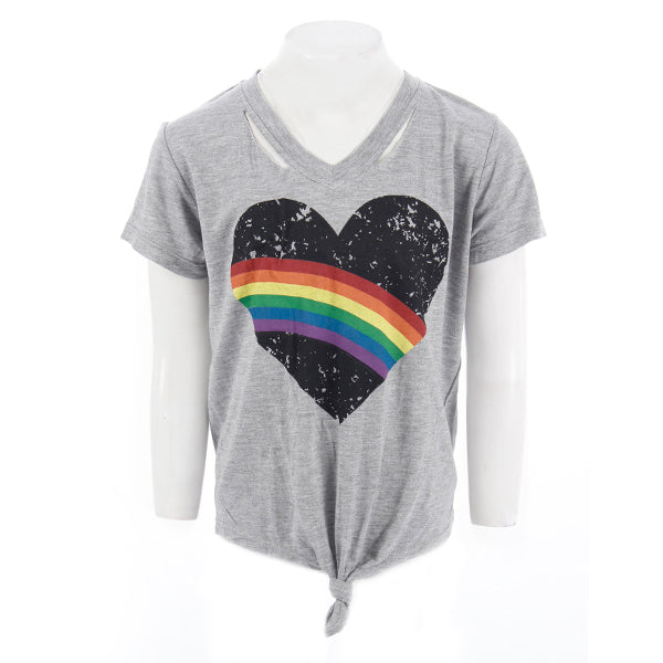 Short Sleeve Vneck with Rainbow Heart - Denny's
